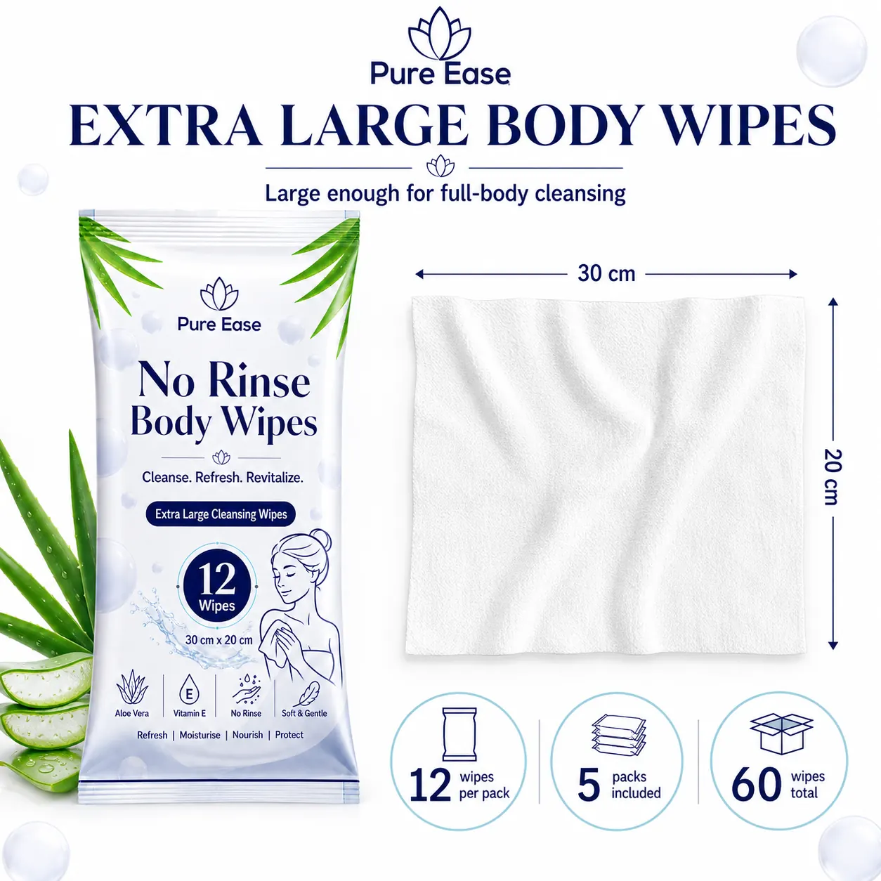 Extra large 30cm x 20cm body wipes