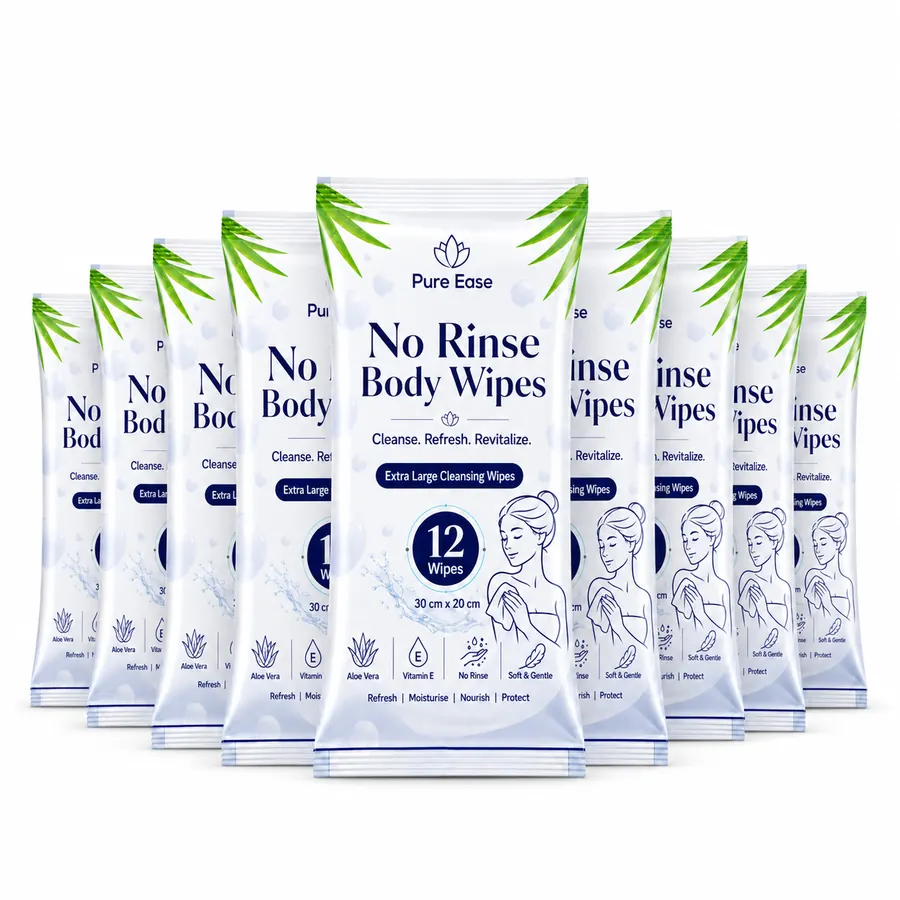 10 Packs of PureEase No Rinse Body Wipes