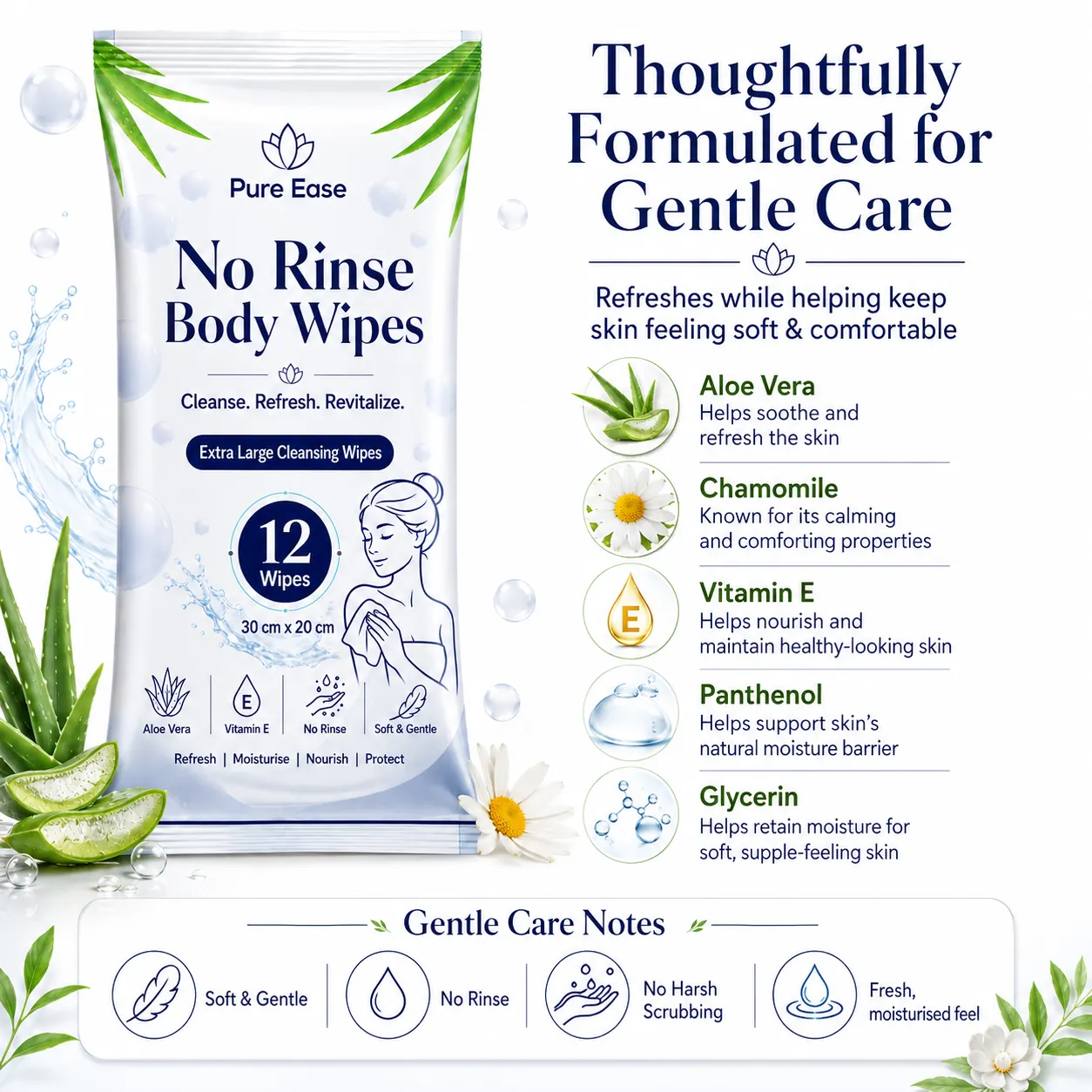 Thoughtfully formulated with aloe vera, chamomile, vitamin E, panthenol, glycerin